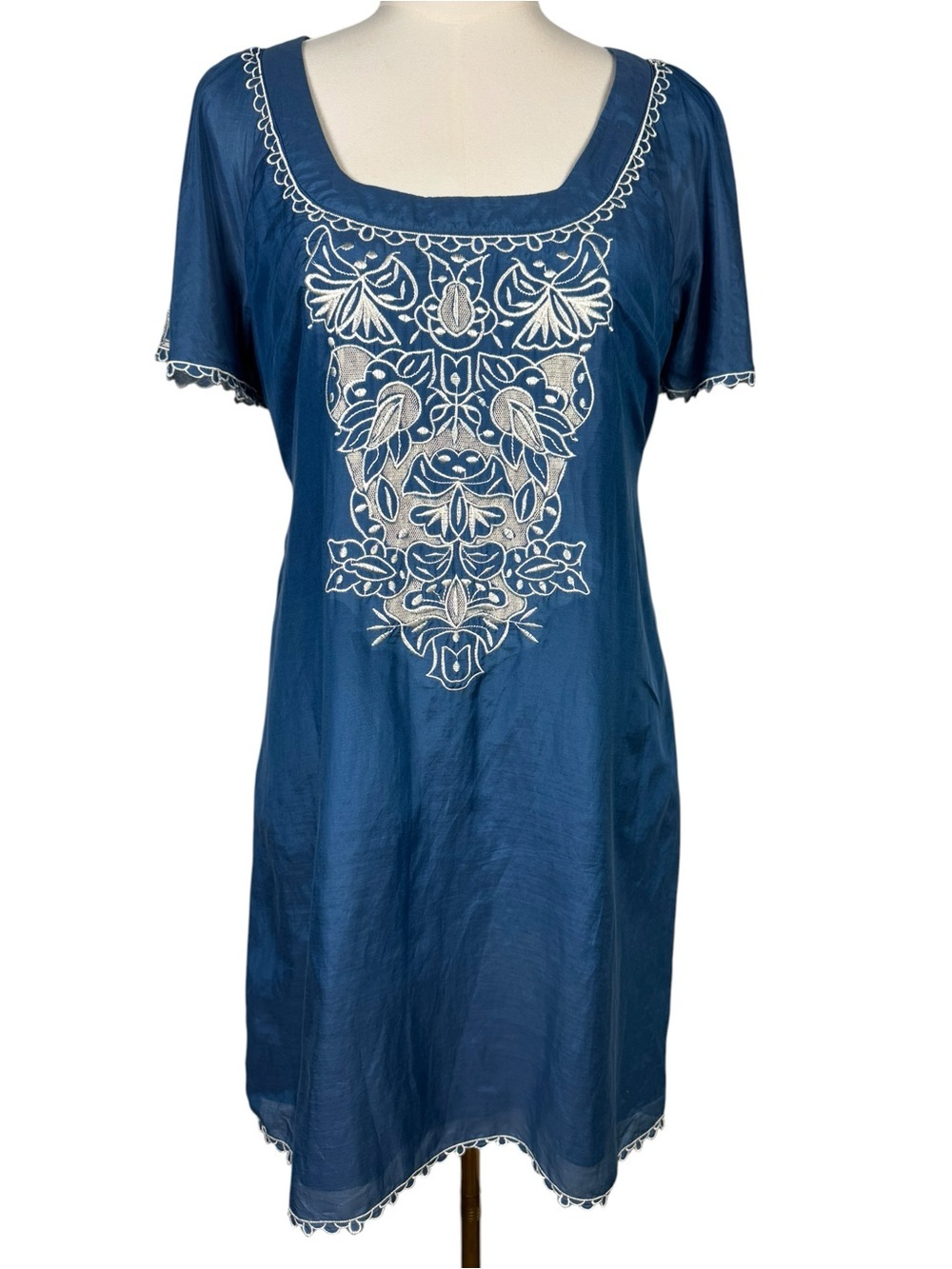 MM Couture by Miss Me Silk Blend Embroidered Mini Dress Blue Size Large
